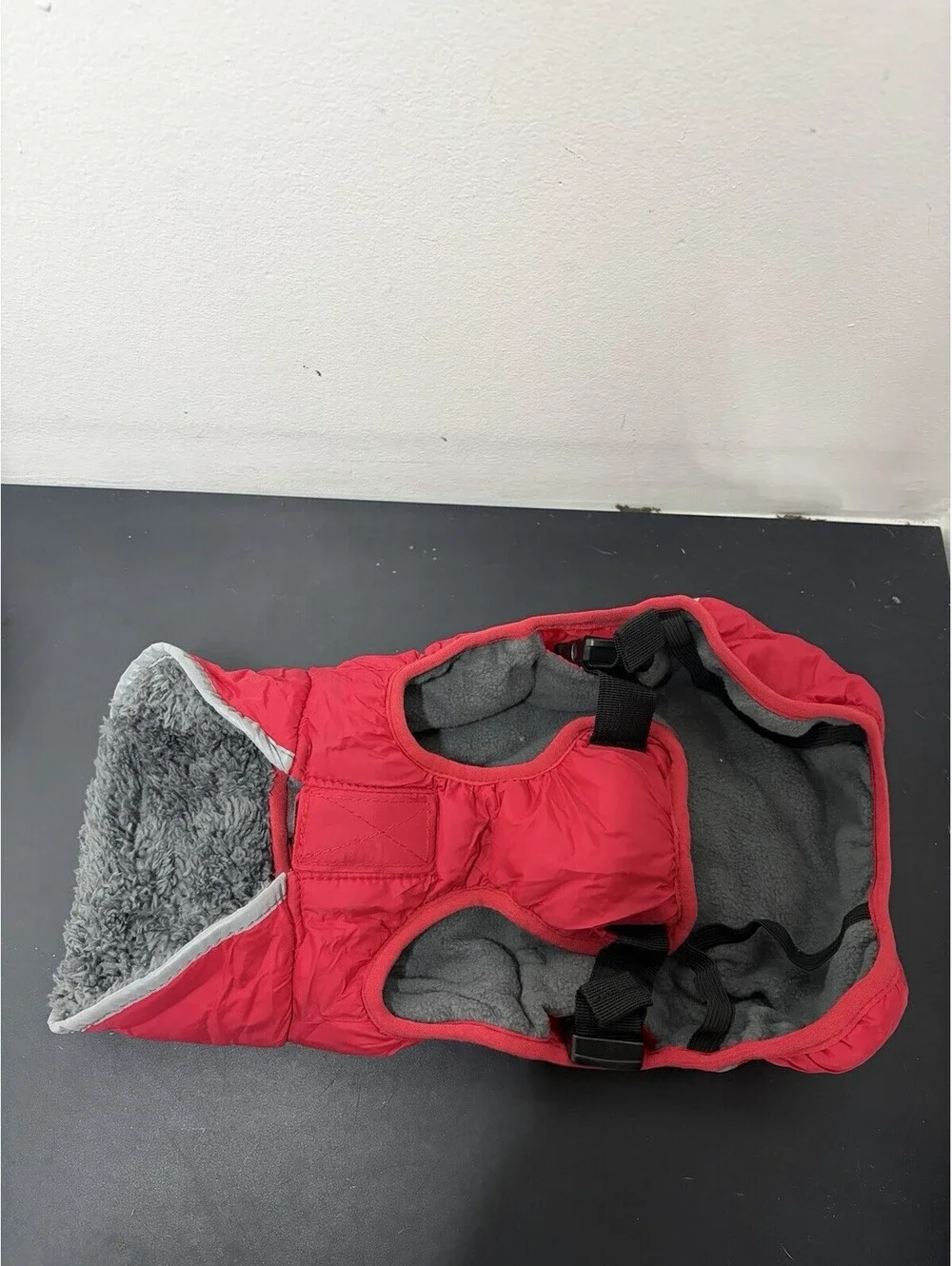 Red Fleece Lined Dog Jacket With Adjustable Straps - (NEW)